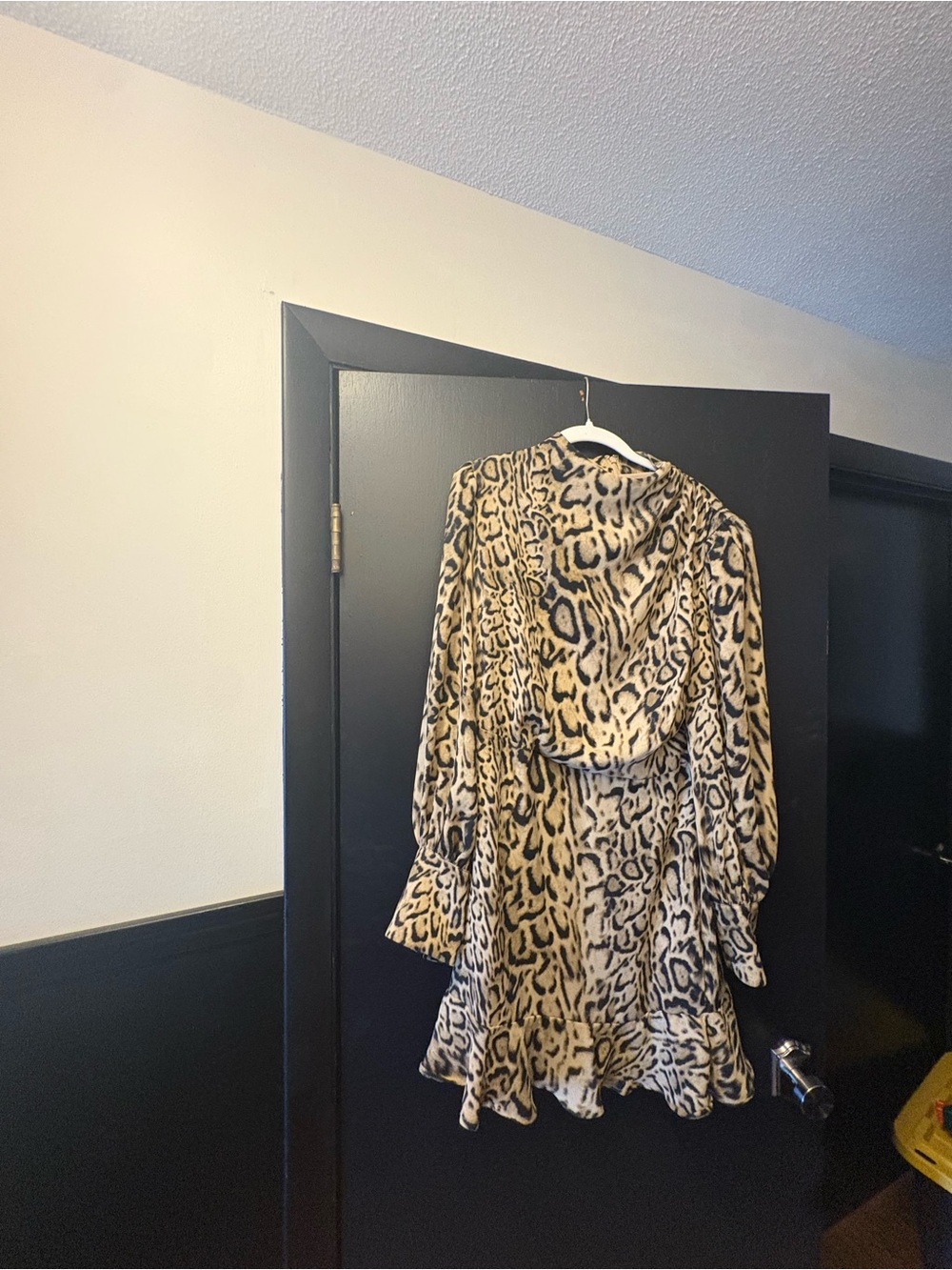 Express Leopard Print Ruffle-Hem Mini Dress - Tan & Black - Picture 3 of 5